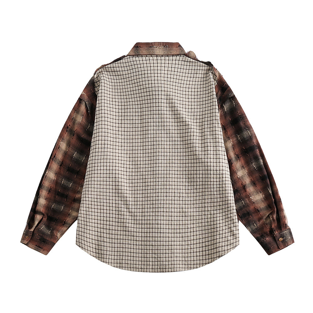 European And American Style Stitching Edging Design Sense Niche Loose Lapel Long Sleeves Shirt