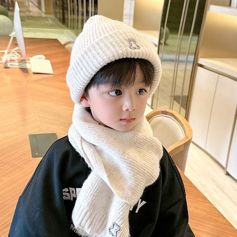 Children's Hat Set Scarf Two-piece Boys' Knitted Fleece-lined