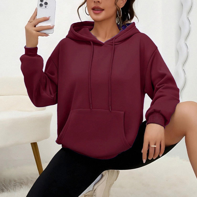 Alsidig Løs Sweatshirt med Snøre og Lomme Langærmet Dame