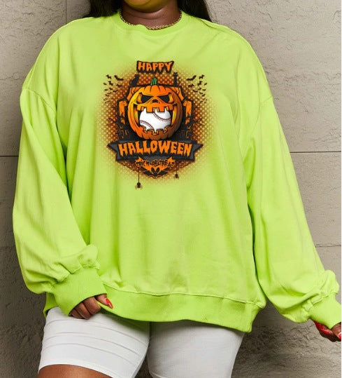 Women's Printed Long Sleeve Loose Sweatshirt Round Neck