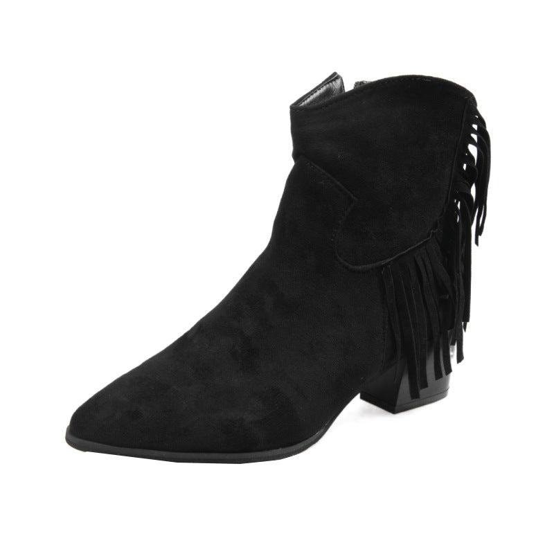 Pointed Chunky Heel Side Zip Short Boots