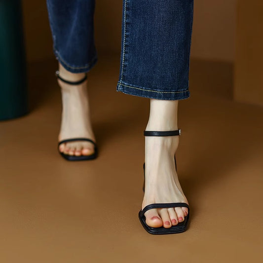Women's Summer Square Toe Open Toe Mid Heel Sandals