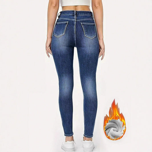 Fashion Hot Girl Slim Fit Skinny Fleece Padded Jeans Ladies