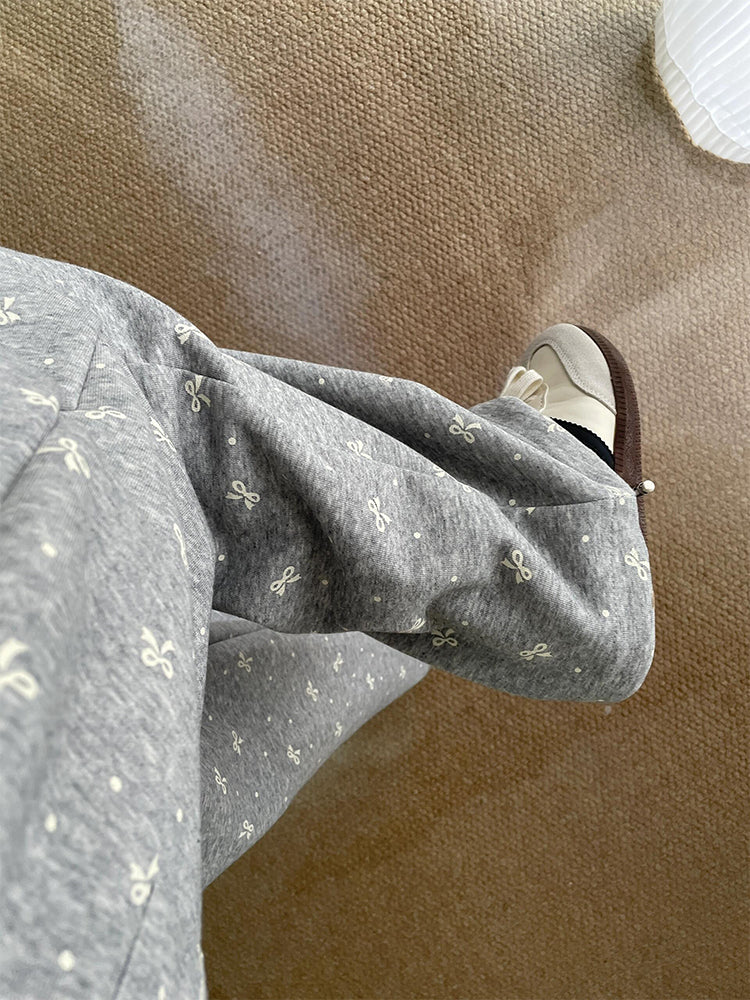 Vintage Bow Polka Dot Track Sweatpants Women's Straight Wide Leg Casual Pants