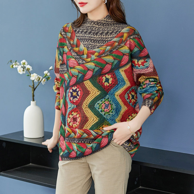Plus-sized Fashion Personalized Printing Knitted Pullover Sweater