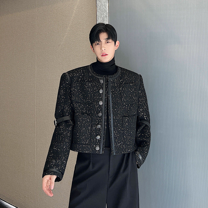 Detachable Leather Loop Sequins Leather Patchwork Classic Style Coat For Men
