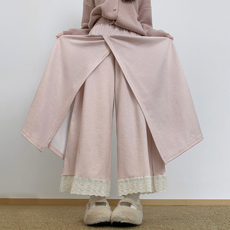 Casual Korean-Style Youthful Lace-Patch Straight Pants