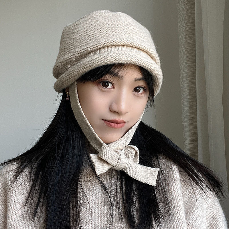 Women's Lace-up Wool Knitted Leifeng Hat