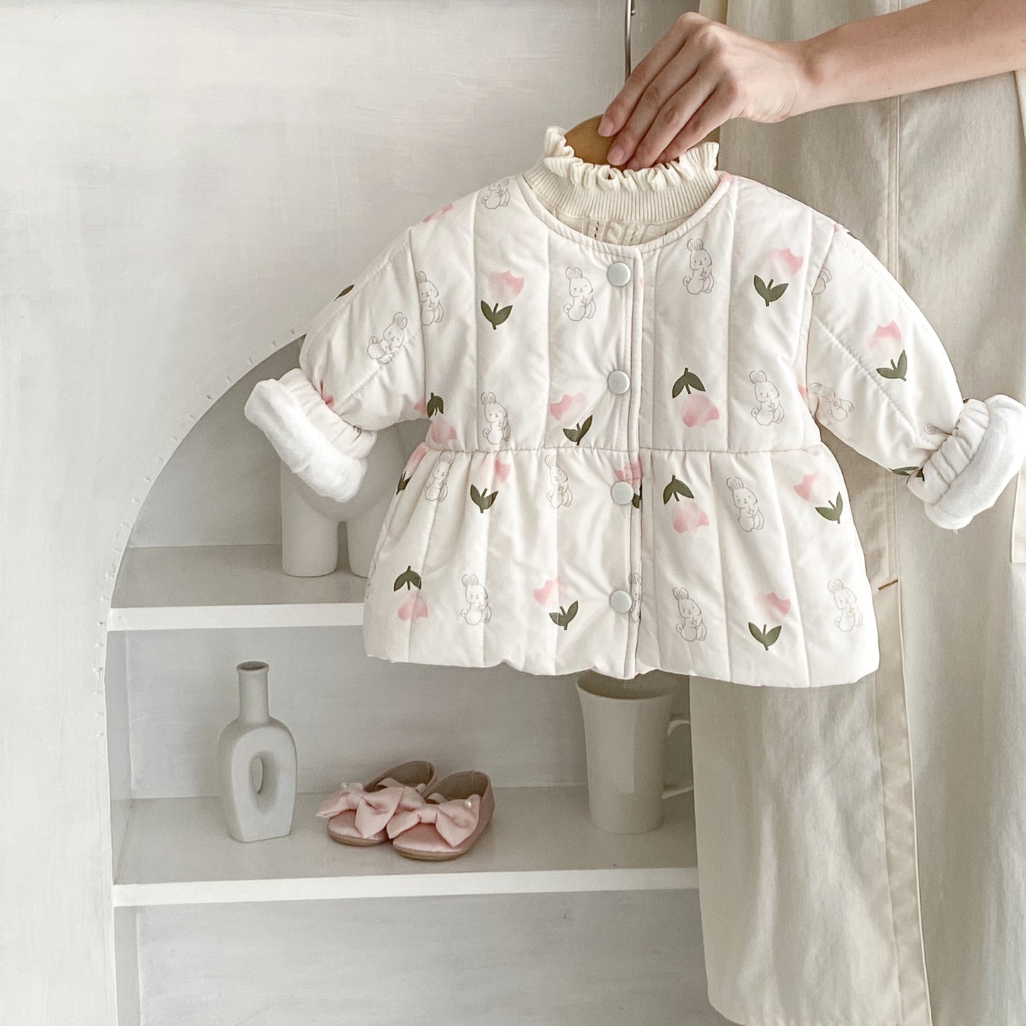 Girls' Compressed Cotton Fleece Lined Long Coat