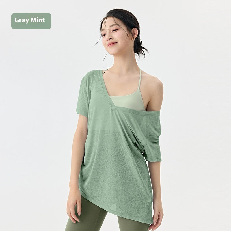 Pleating Slim Fit Slimming T-shirt Loose-fitting Lightweight Thin Breathable Pilates Top