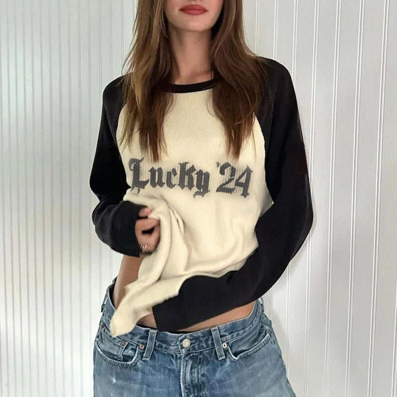 New Contrast Color Raglan Long Sleeve Casual Sweatshirt