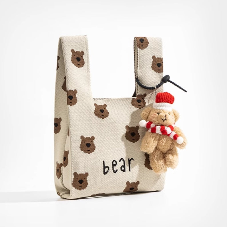 Simple All-match Bear Knitted Handbag