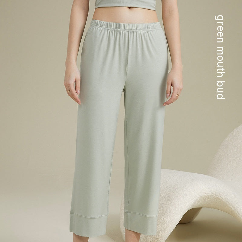 Women's Acetate Youke Silk Straight-leg Pants Outer Wear Cool Ankle-length Pants Leisure Pajamas Trousers