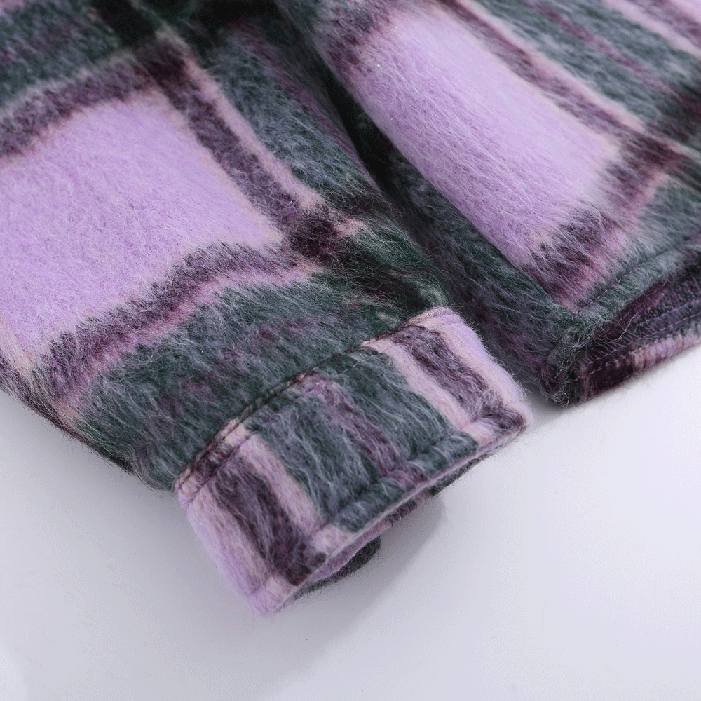 Embroidered Letter Color Matching Plaid Woolen Shirt