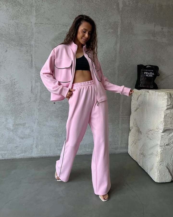 Street-style Half-zip Casual Sportswear Set