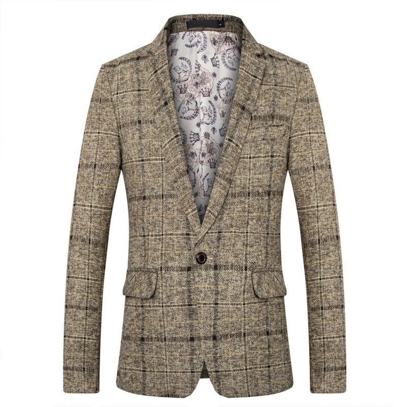 Fashion Casual Single Plaid Men's Suit Jacket