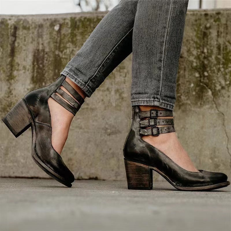 Women's High-top Low-cut Buckle Shoes With Back Zipper