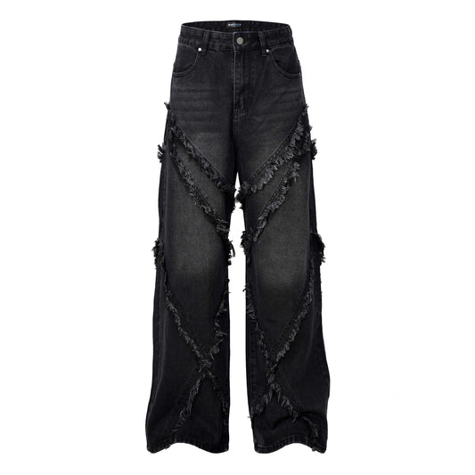Vaskede Distressed Stitching-jeans med Whiskers i samme stil til mænd og kvinder