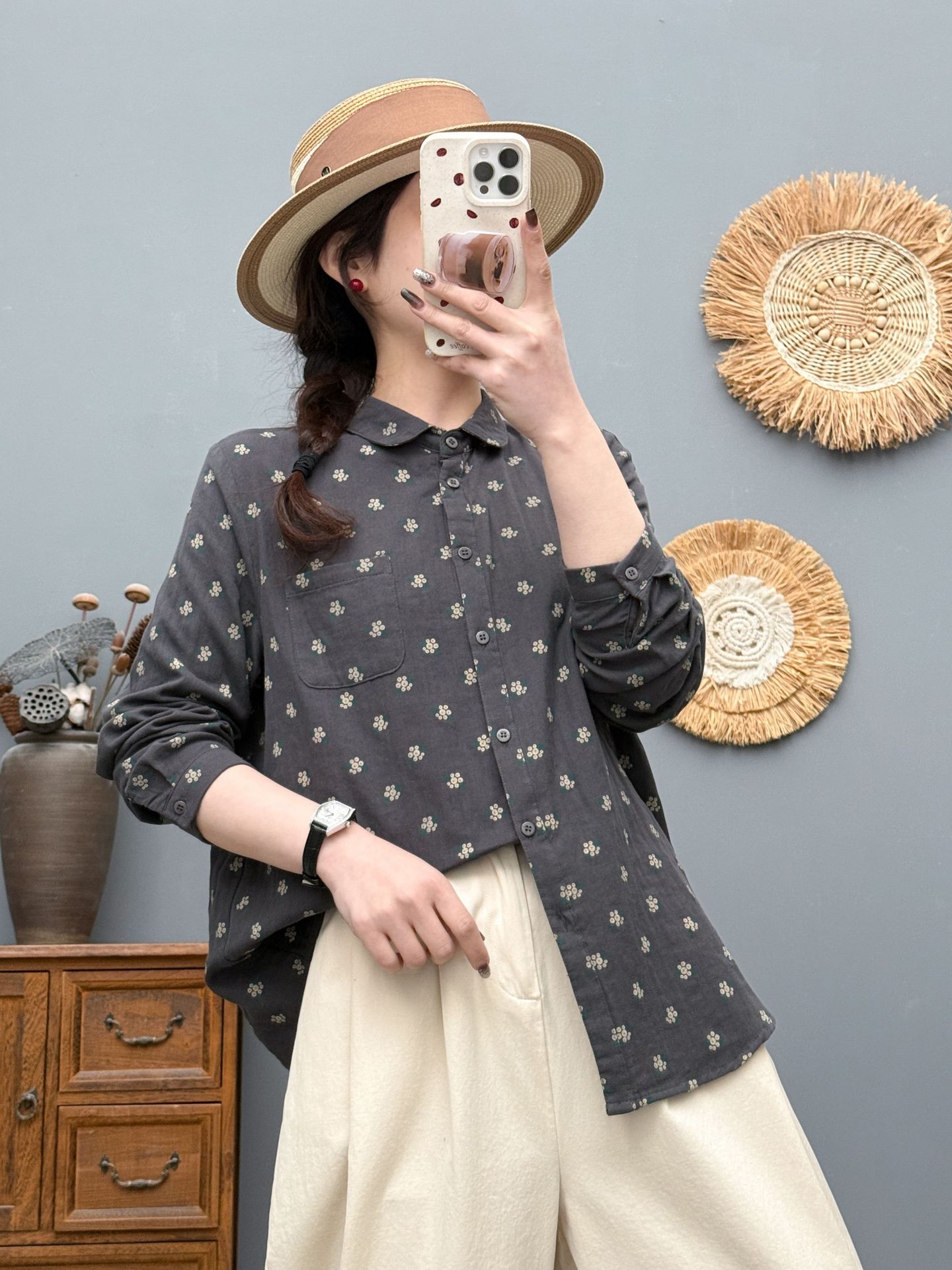 Retro Floral Cotton And Linen Blouse For Women