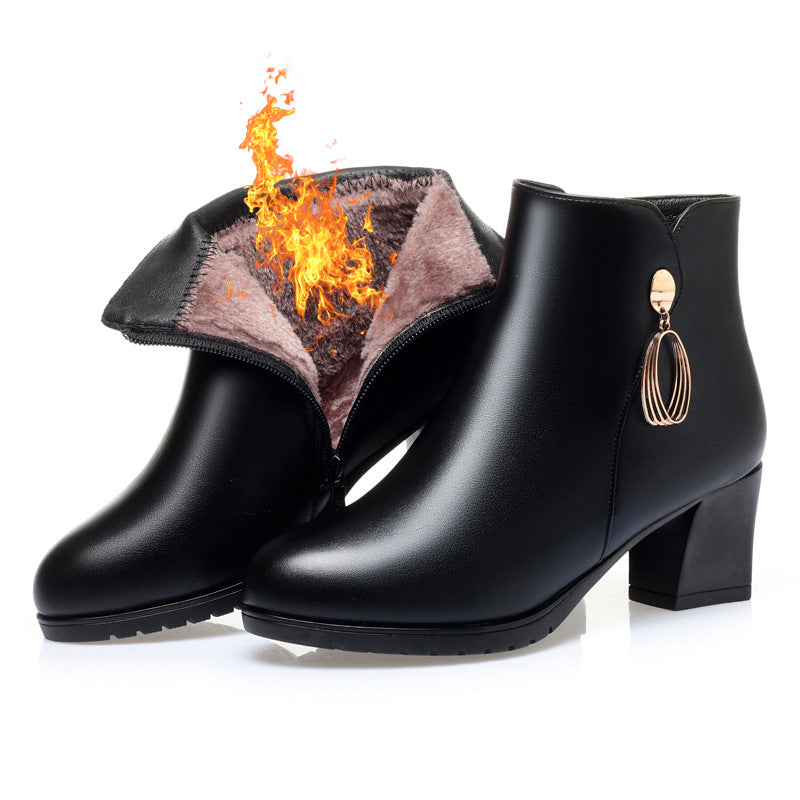 New Side Zipper Mid Heel Boots Women