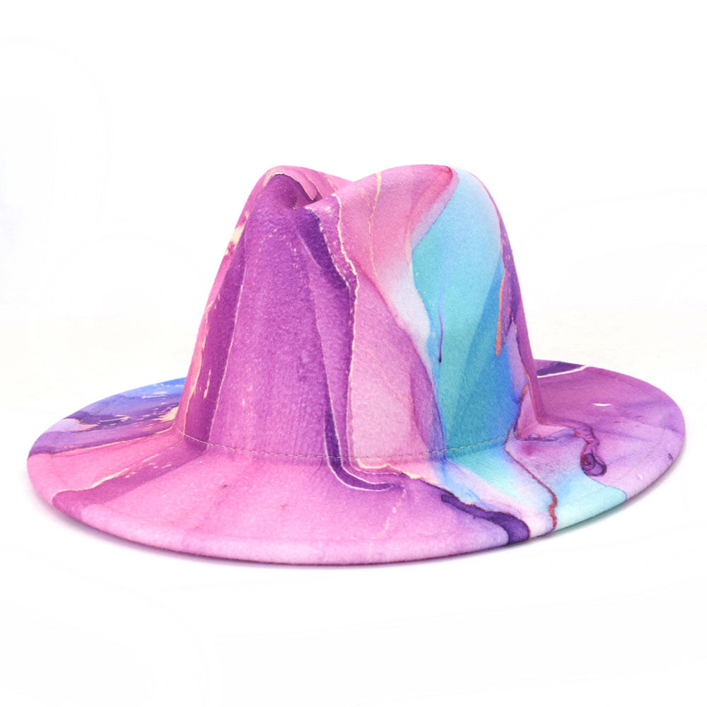 New Digital Printing Woolen Big Jazz Top Hat Big Pressure Hat