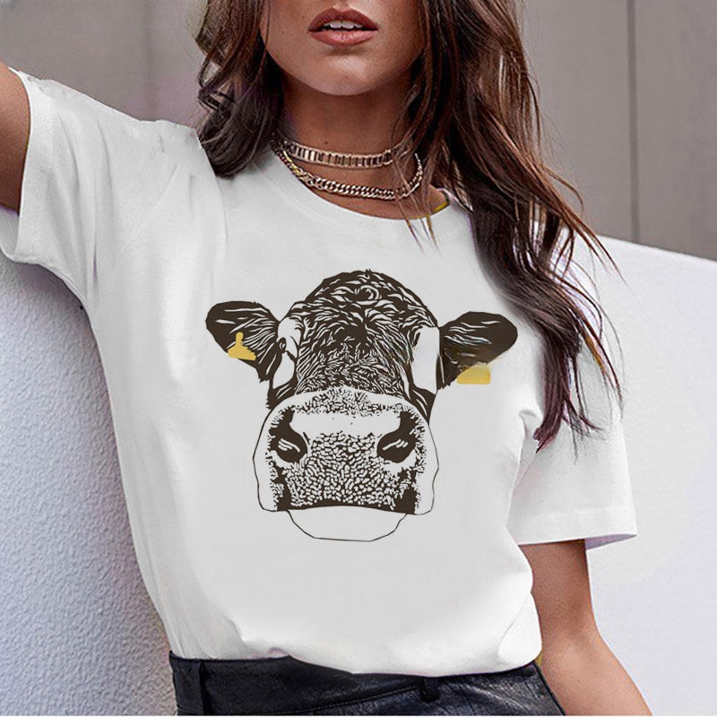 European And American Charloch Digital Printing Casual Round Neck Short Sleeves