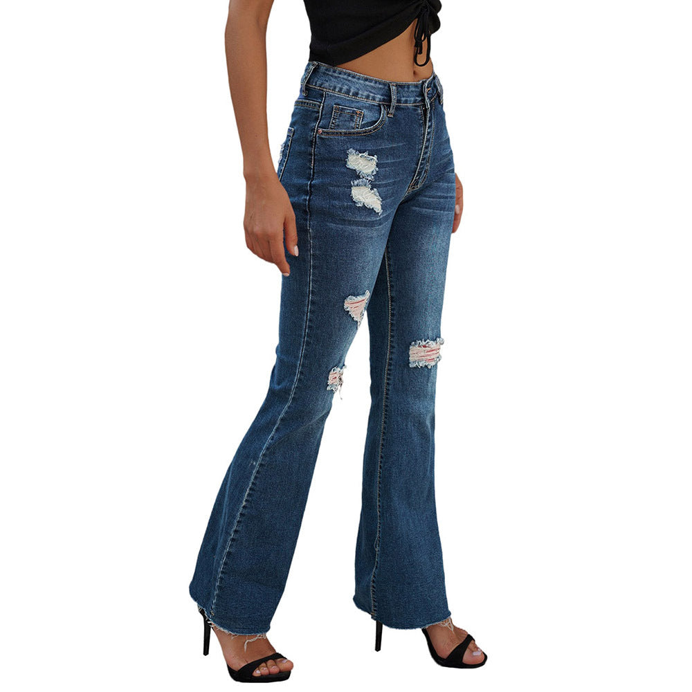 Dame Højtaljede Slim Jeans Vaskede Og Frayed Vide Ben Bukser