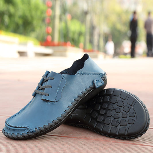 Men's Low-top Lace-up Round Toe Casual Leather Shoes