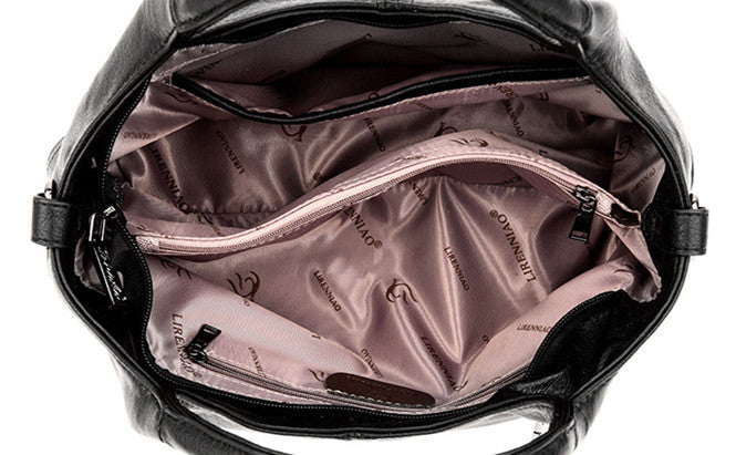 Lightweight Splicing Soft Leather Large Capacity Fashionable Mother Bag