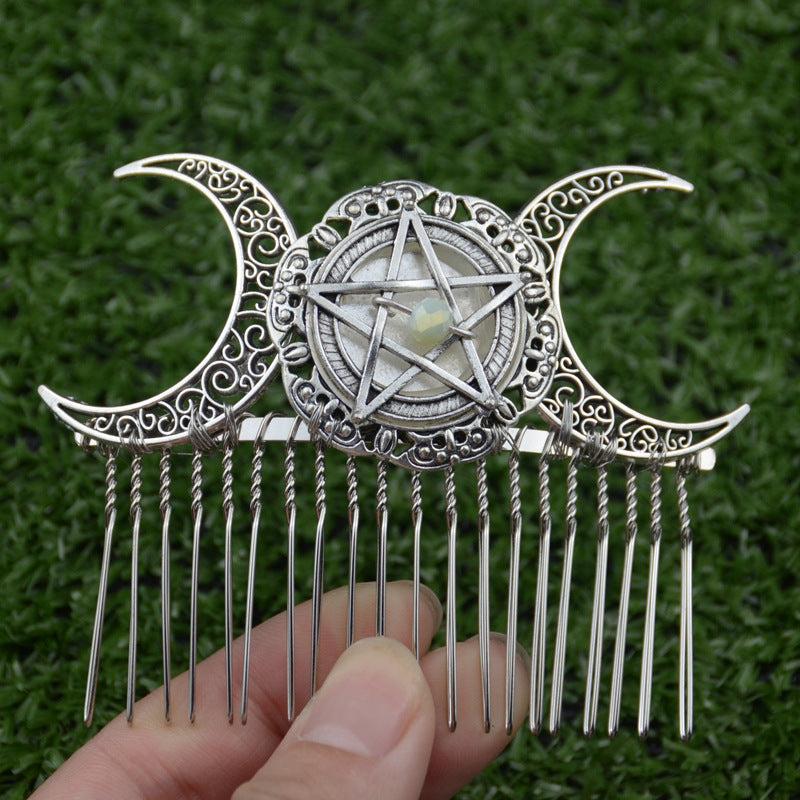 Handmade Witch Pentagram Moon Bridal Hair Accessory