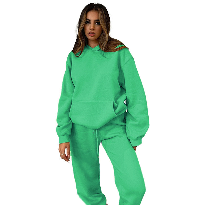 Solid-color Hooded Long-sleeve Sweatshirt And Pants Set For Fallwinter