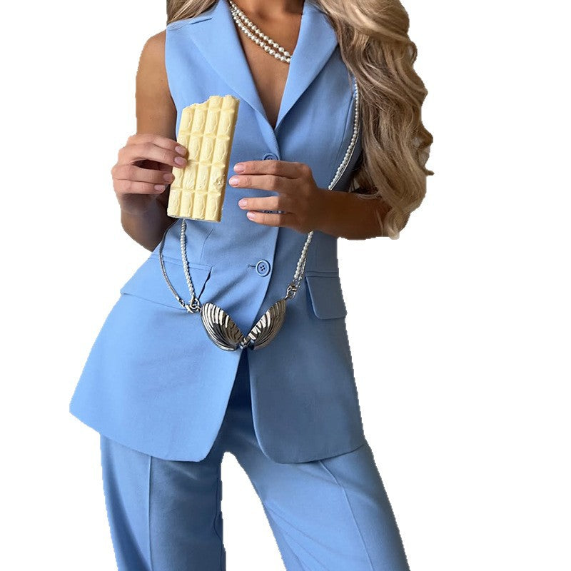 Womens Sleeveless Loose-Fit Straight-Leg Pants With A Slimming Professional Suit