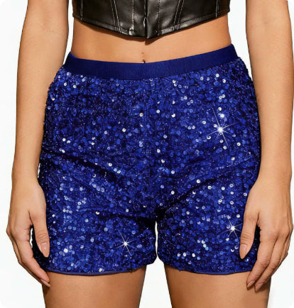 Fashion Shorts High Waist Pure Color Evening Show Slimming Sequined Women's Pants