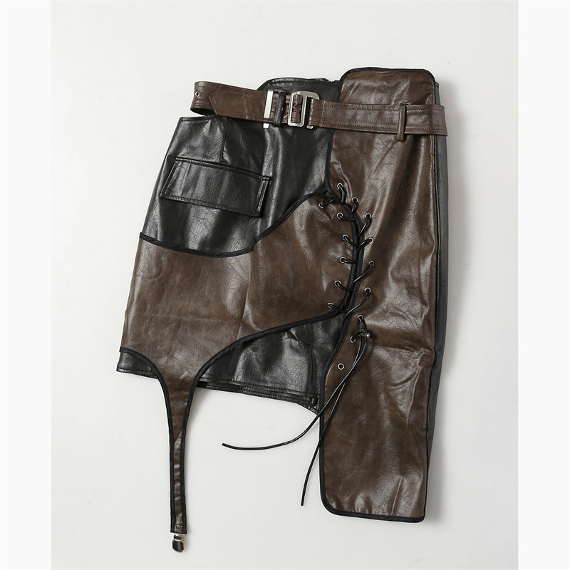 Leather Coat With Rope Suit Skirt