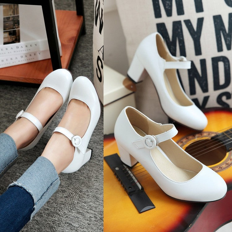 Buckle High Heels Round Head Leisure Low-top Shoes