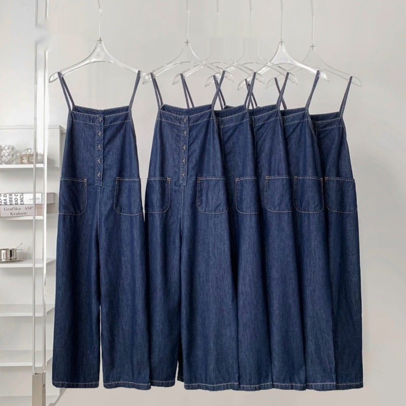 High Waist Slimming Denim Suspender Pants For Women