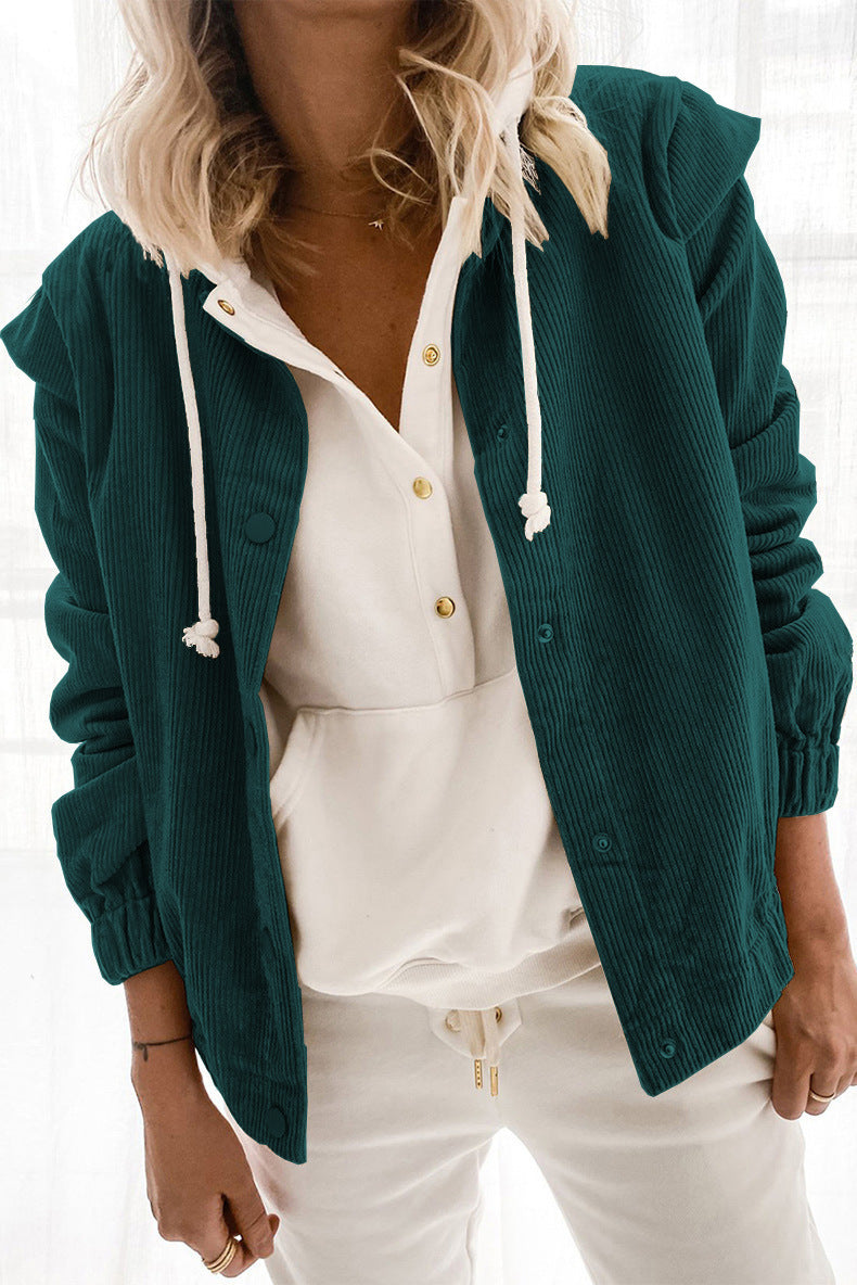 Simple Solid Color Corduroy Cardigan Casual Long Sleeve Jacket