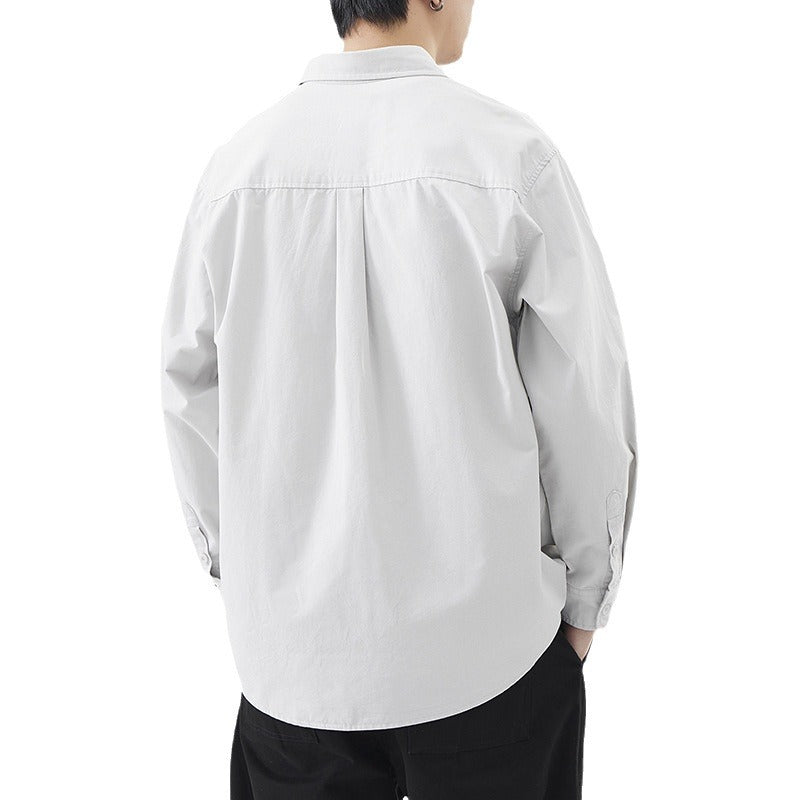 LKTM Men's Spring Japanese Style Retro Minimalist Long Sleeve Shirt