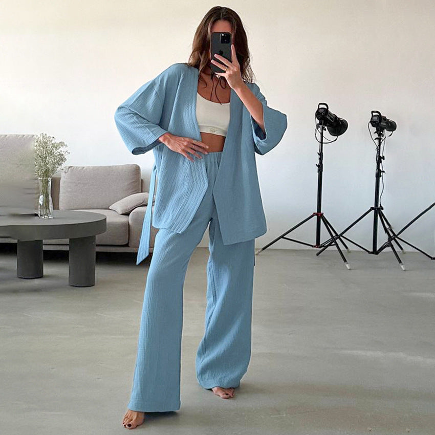 Pure Cotton Blue Cardigan-laced Nightgown