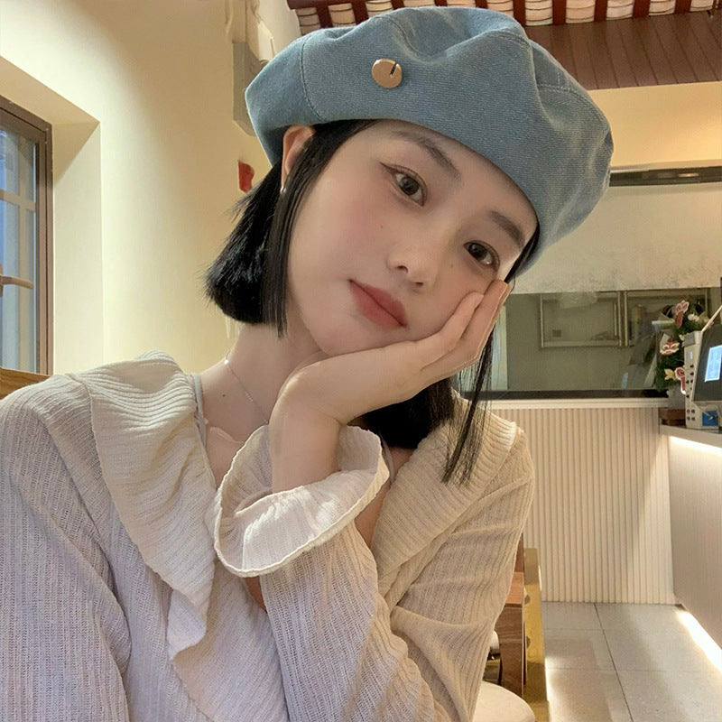 Denim Beret Women's Summer Korean Style All-match Small Face
