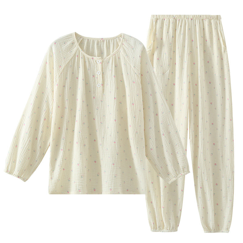 Womens Relaxed Fresh-Style Round-Neck Polka-Dot Loungewear Set