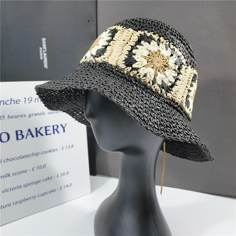 Elegant Folded Floral Straw Bucket Hat