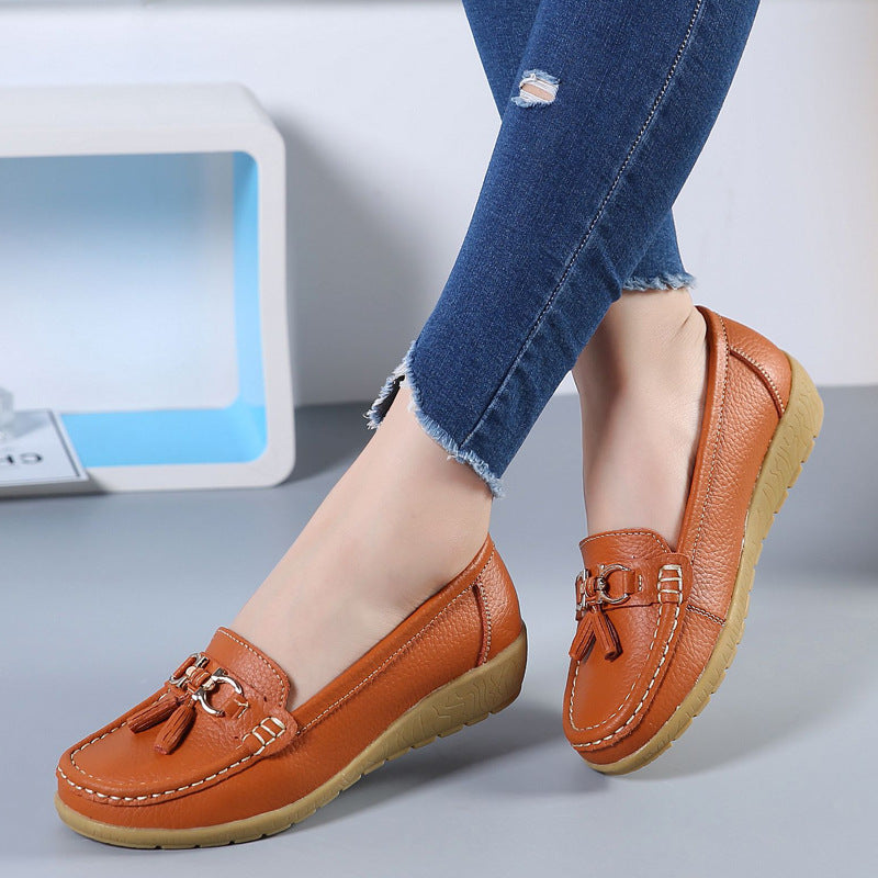 Genuine Leather Non-slip Beef Tendon Flat Loafers Women's Pumps Slip-on Plus Size Women's Shoes