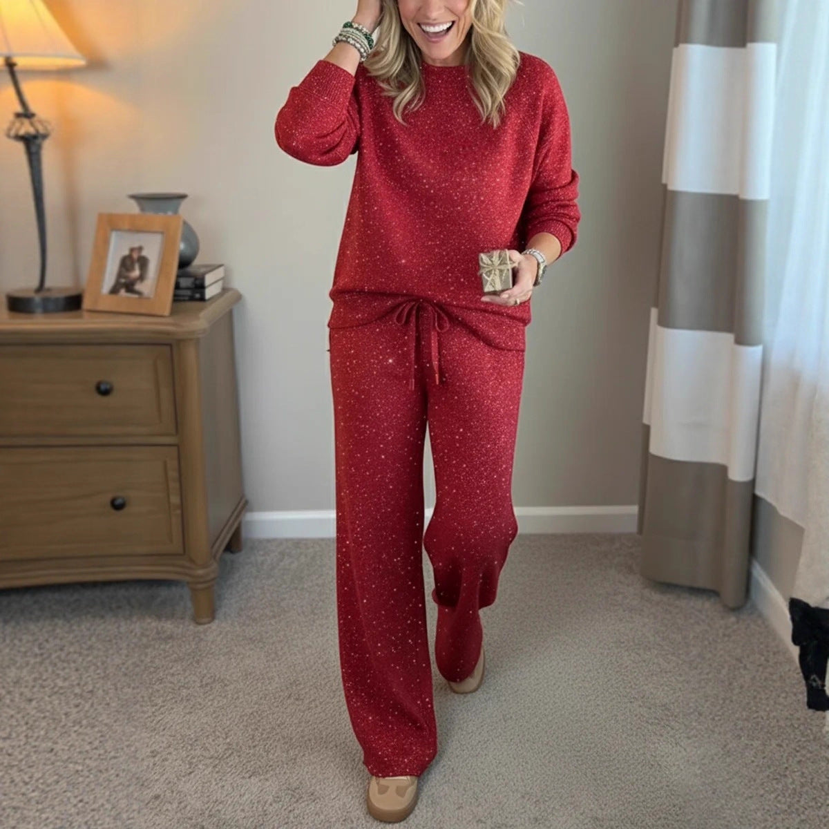 Fashion Casual Holiday Sparkling Sweatshirt Two-piece Set