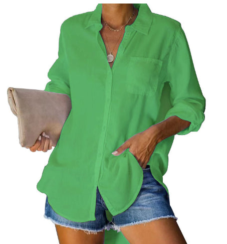 Commuter Lapel Long Sleeve Solid Single Breasted Cardigan Shirt
