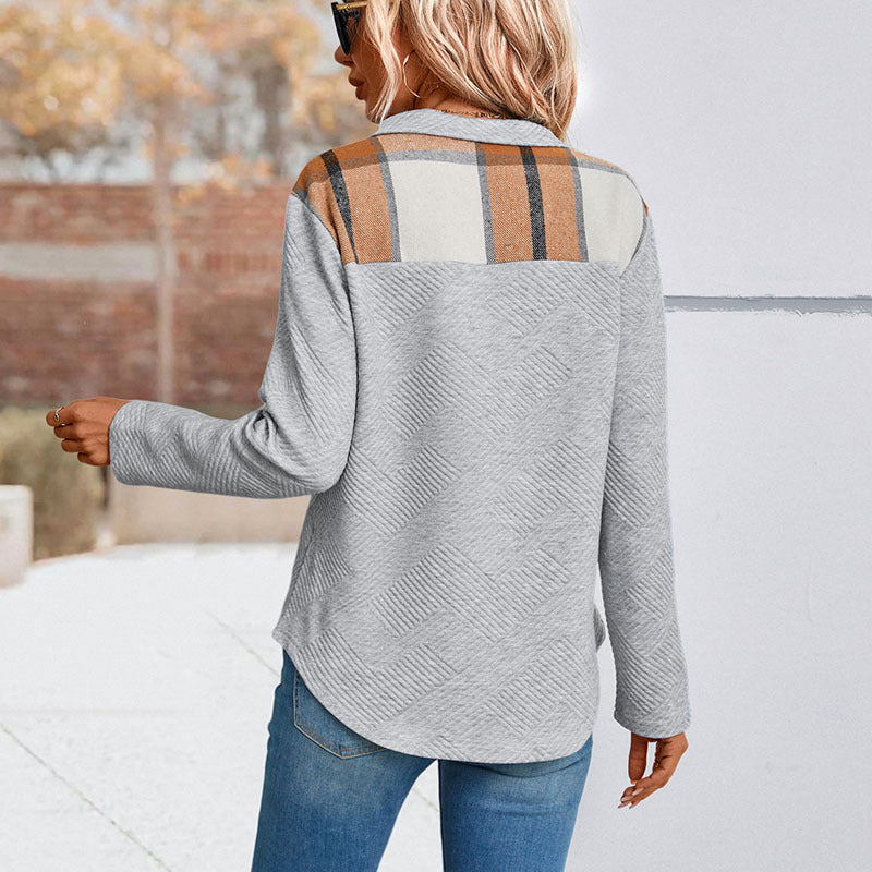 Autumn New European And American Women's Clothing Long Sleeve Plaid Patchwork Sweater