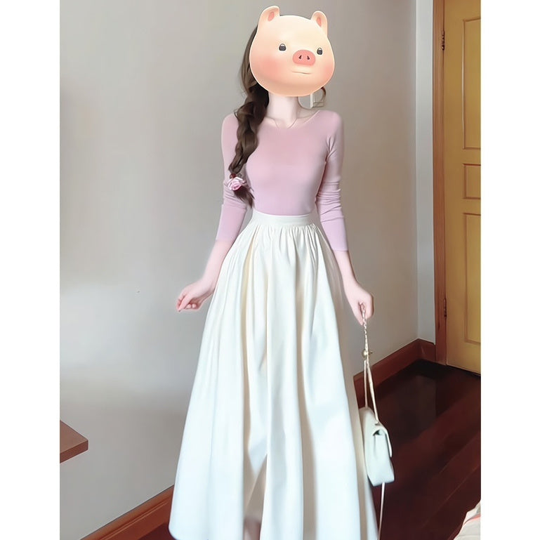 Women's Slim Fit Long Sleeve Top High Waist Skirt Set
