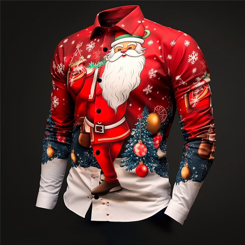 Christmas Element Men's Lapel Casual Shirt