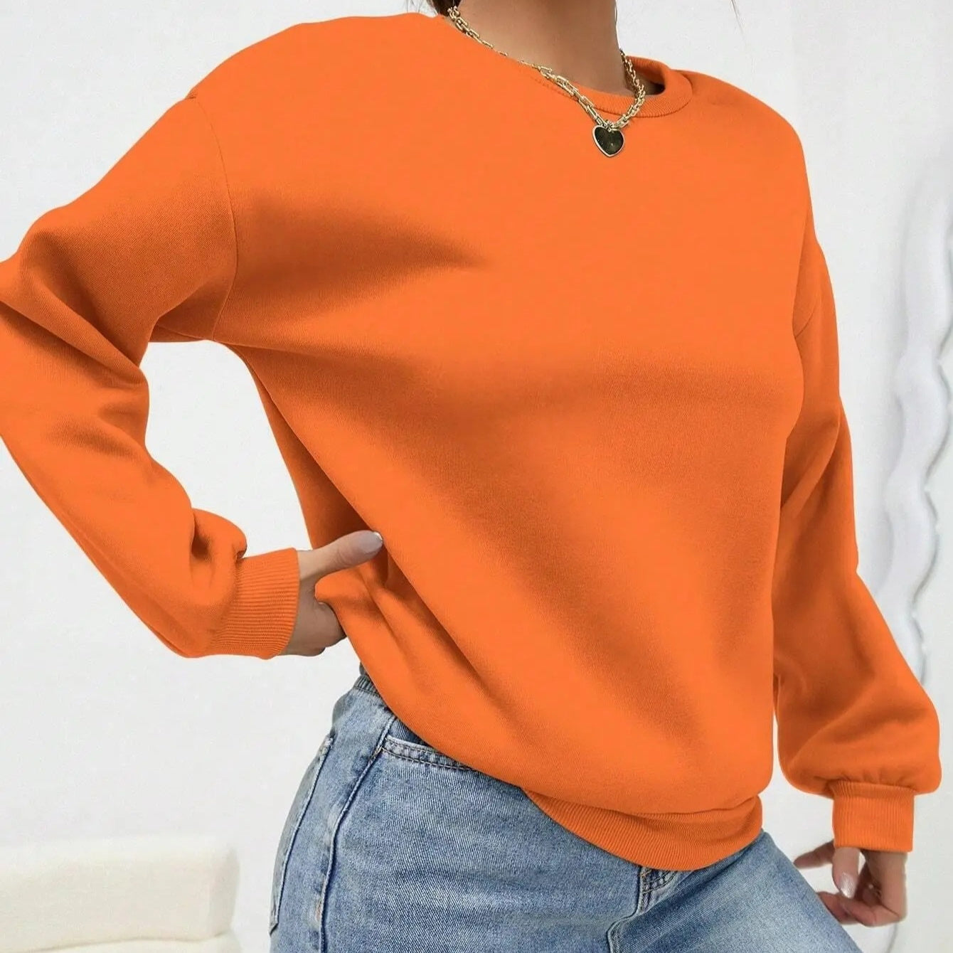 Solid Color Womens Sweatshirt Casual Comfortable And Loose Fitting Sporty Top