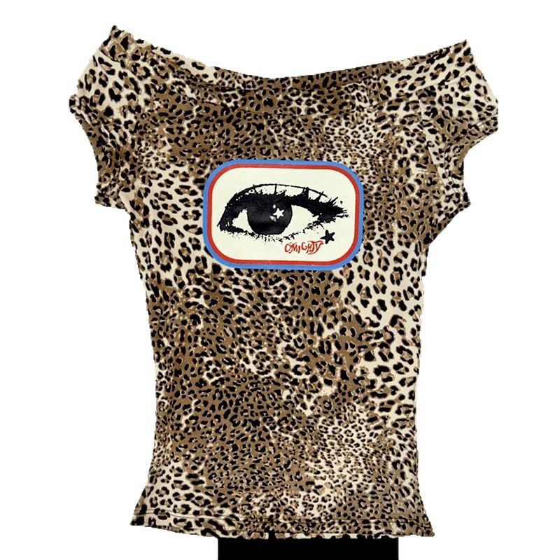 Leopard-print Eye Design Sexy Vintage Short-sleeve Top